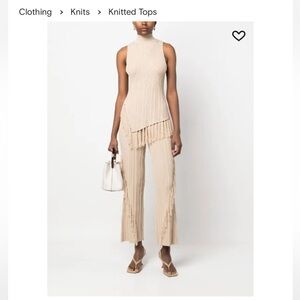 Cult Gaia Beige Ribbed Knit Cropped Pants and knit top